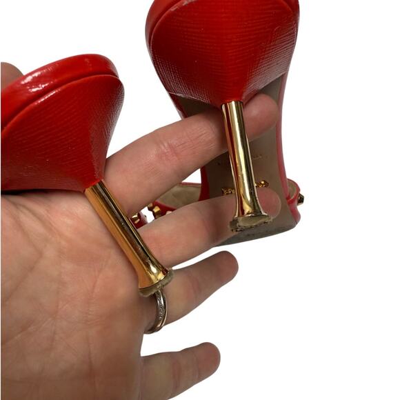 Prada Gold Studded Red Kitten Heels Sz. 37 (US 7) - Picture 5 of 8